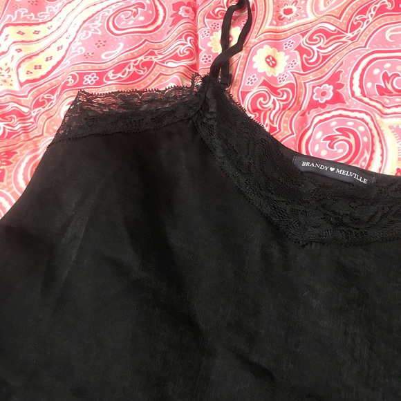 Brandy Melville Black Silky Top with Lace Detail - Picture 3 of 3